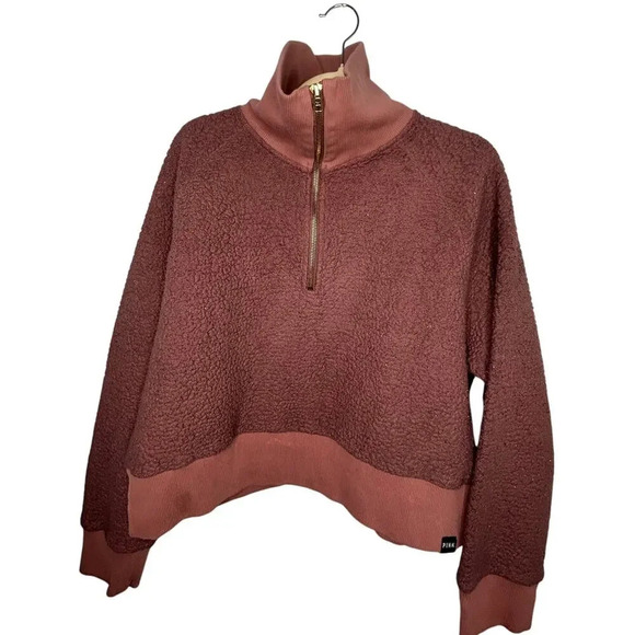 PINK Victoria's Secret Cropped Quarter Zip Sherpa Fleece Size XL Mauve Warm - Picture 1 of 7